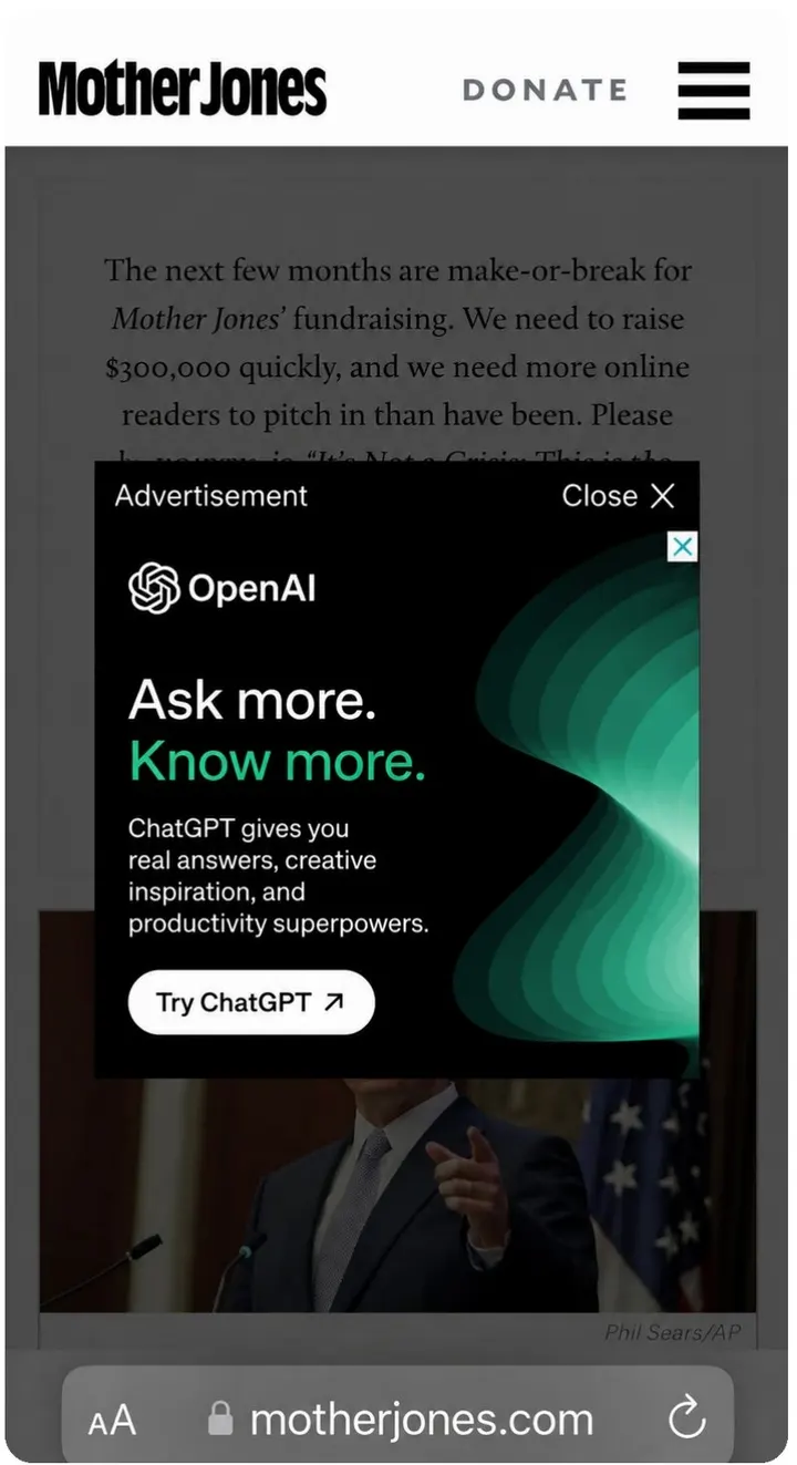 Illustrative full-screen mobile interstitials creative mock